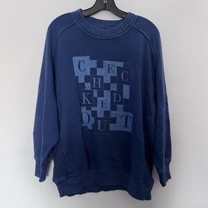 aerie Navy Checkerboard Graphic Crewneck Sweatshirt